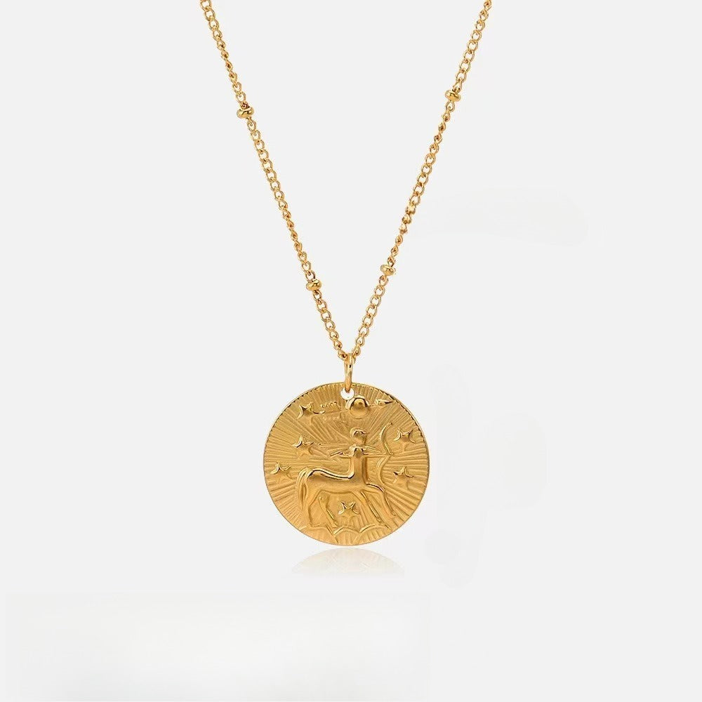 18k gold twelve zodiac necklace coin gold relief necklace