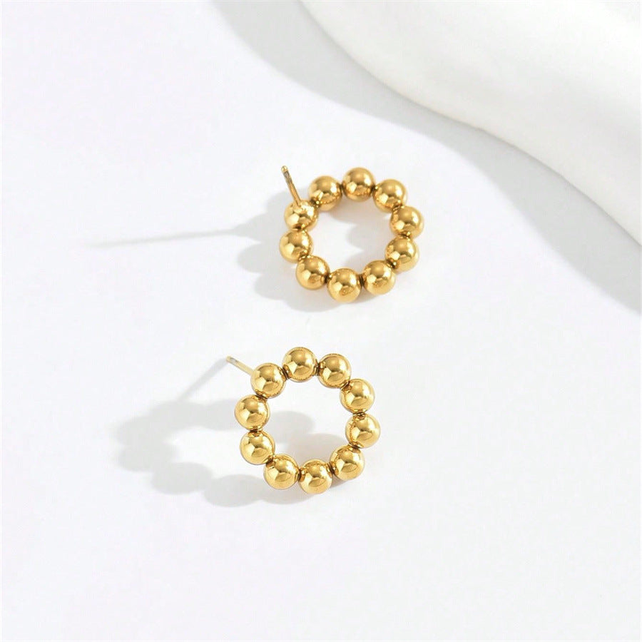 Sweet And Fresh Japanese And Korean Academy Style Earrings Women's Distinctive Round Beads 18k Electroplated Design Niche Earrings Versatile Earrings