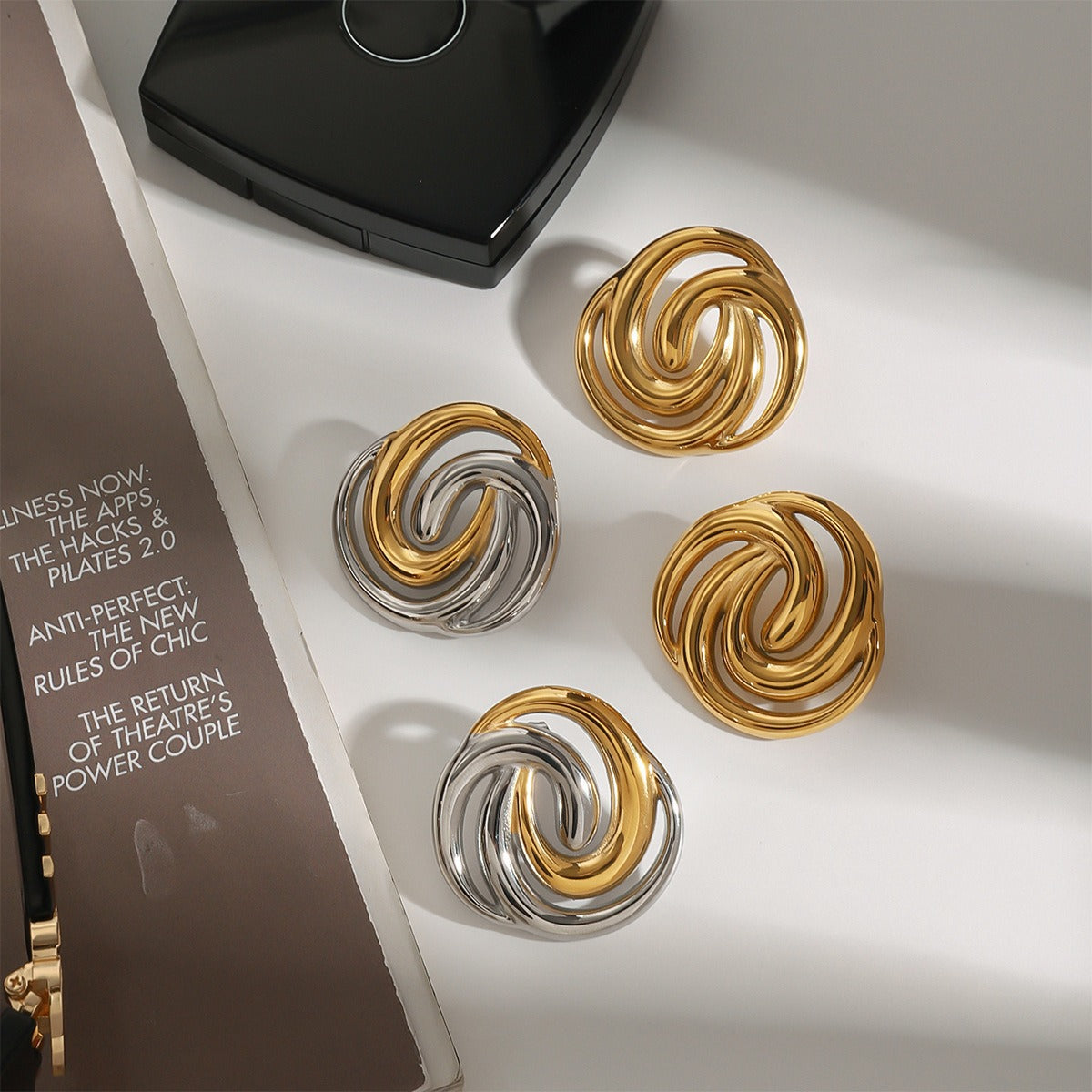 18K gold and silver color matching/star shape/bow shape design exquisite and noble earring ring set