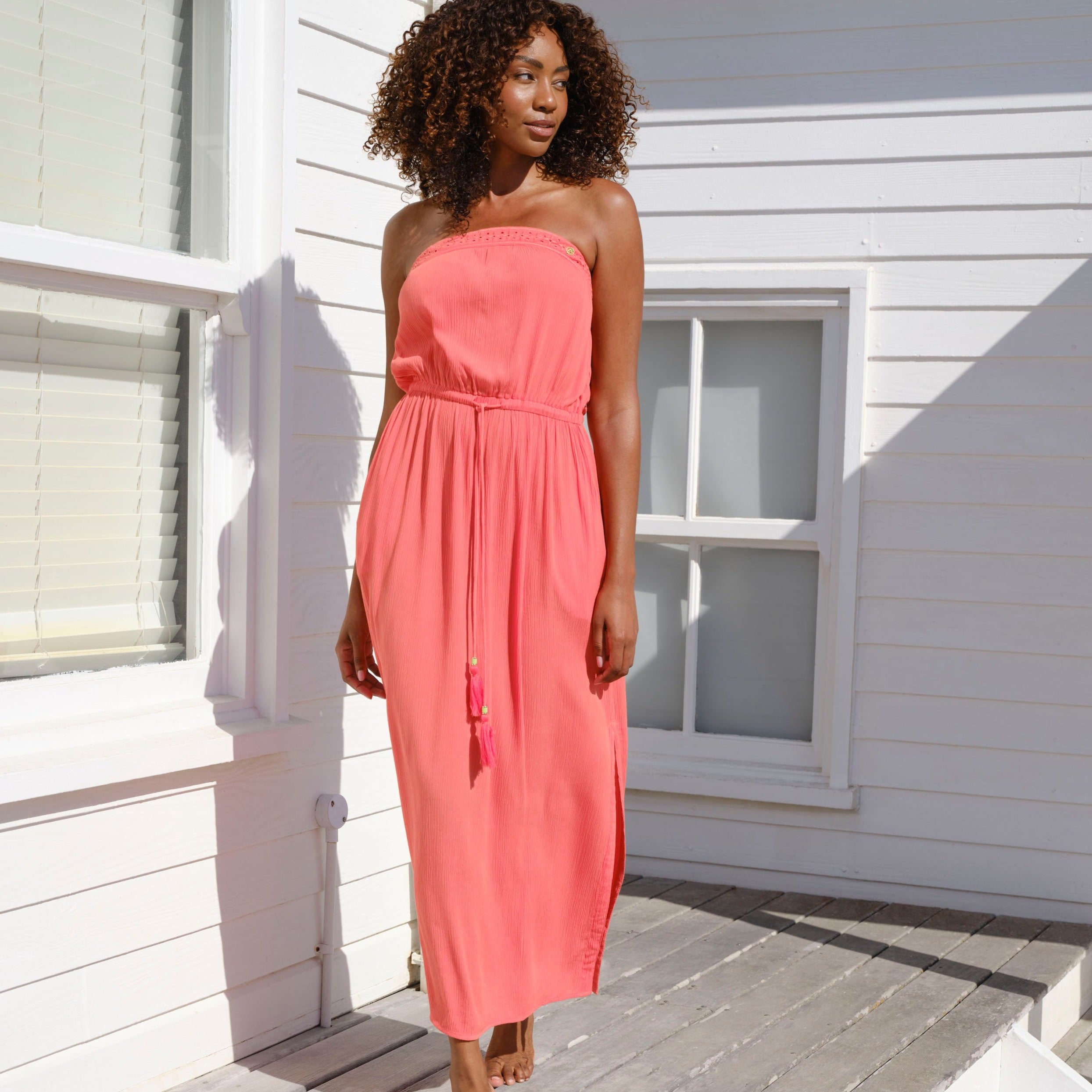 Strapless Beach Dress Coral
