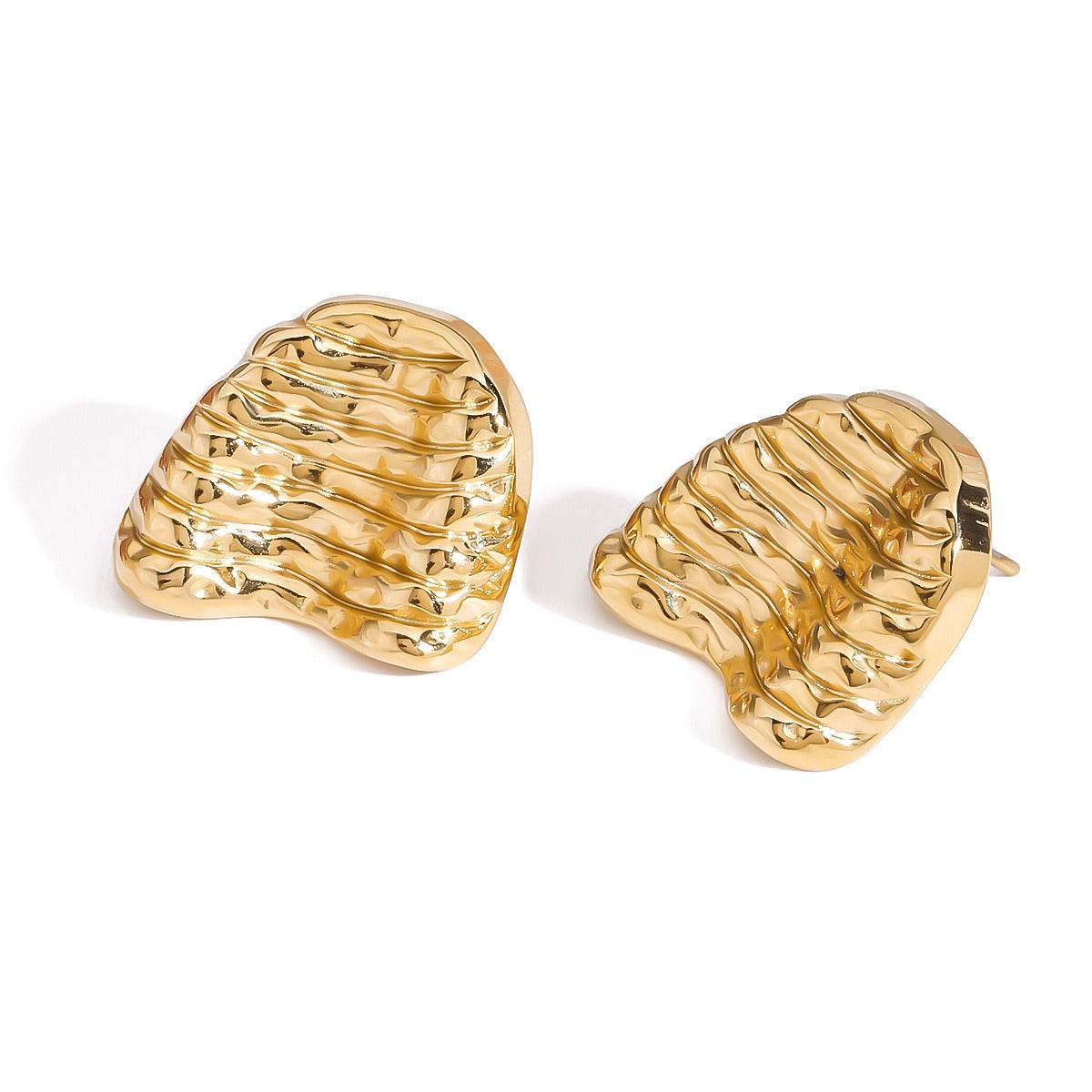 18K gold geometric shape with texture design unique personality earrings