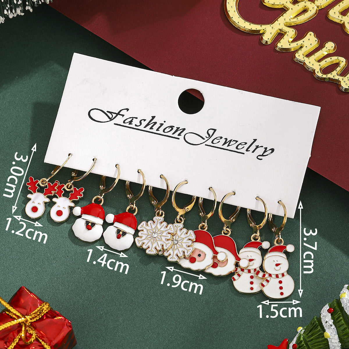 Cross-Border Personalized Christmas Alloy Earrings Christmas Hat Colorful Star Dot Diamond Christmas Tree Elk Gingerbread Man Earrings