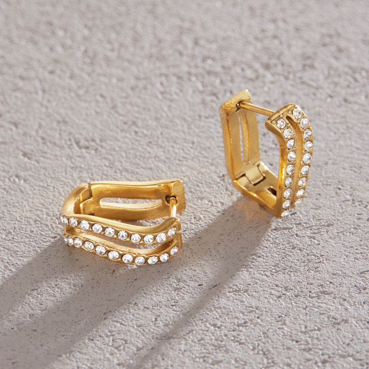 Double Row Zircon Hoop Earrings