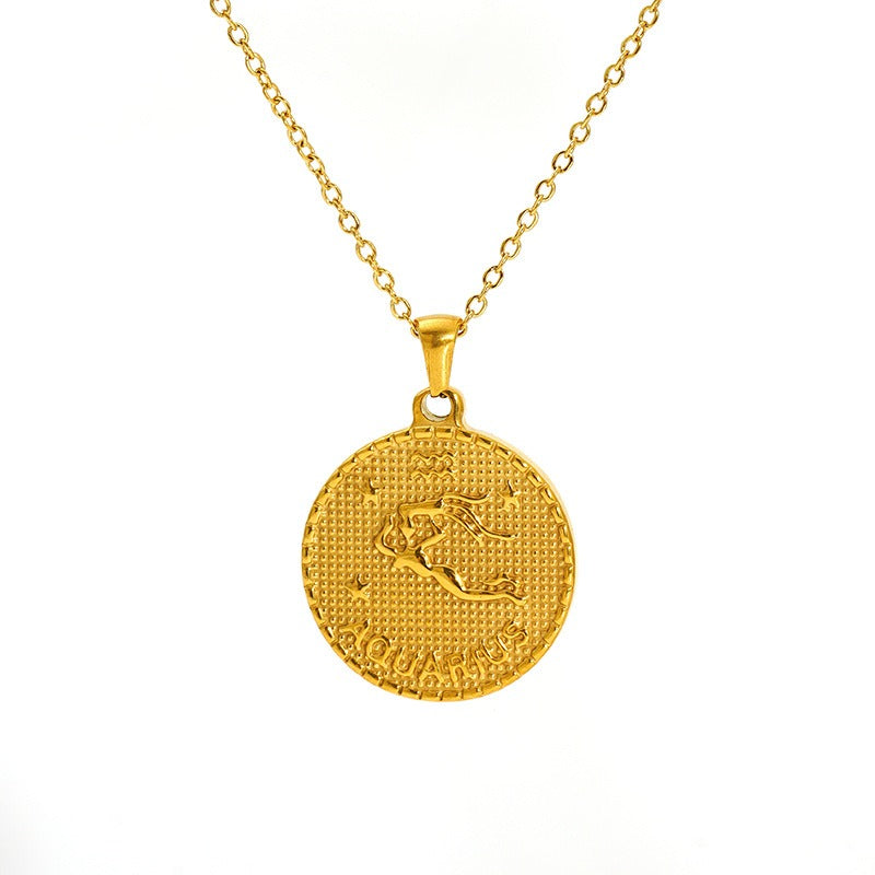 Vintage round constellation pendant 18K gold plated twelve constellation necklace