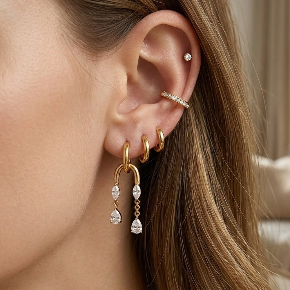 Zircon Tassel Hoop Earrings