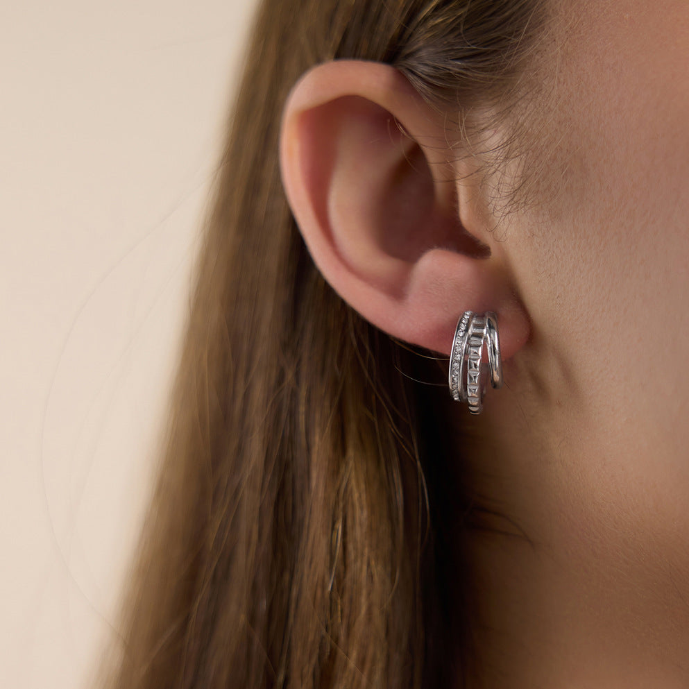 Triple Row Zircon Hoop Earrings Collection