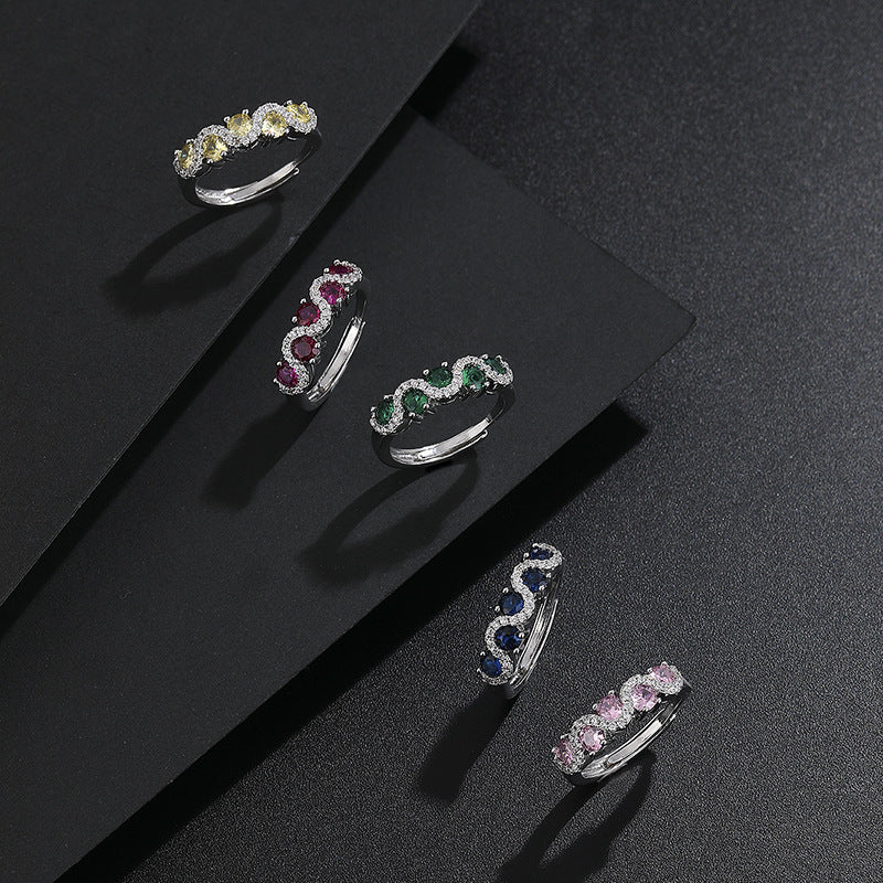 Hot Selling New Colored Gem Wave Ring, Premium Quality European Minimalist Twisted Band, Trendy Women Finger Ring