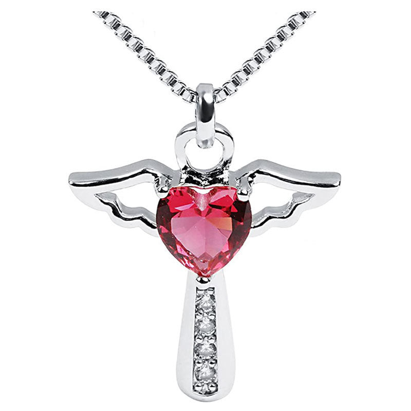 European And American Necklace Cross-border Amazon WISH Cross Wings Peach Heart Necklace Multi-color Zircon Crystal Pendant For Women