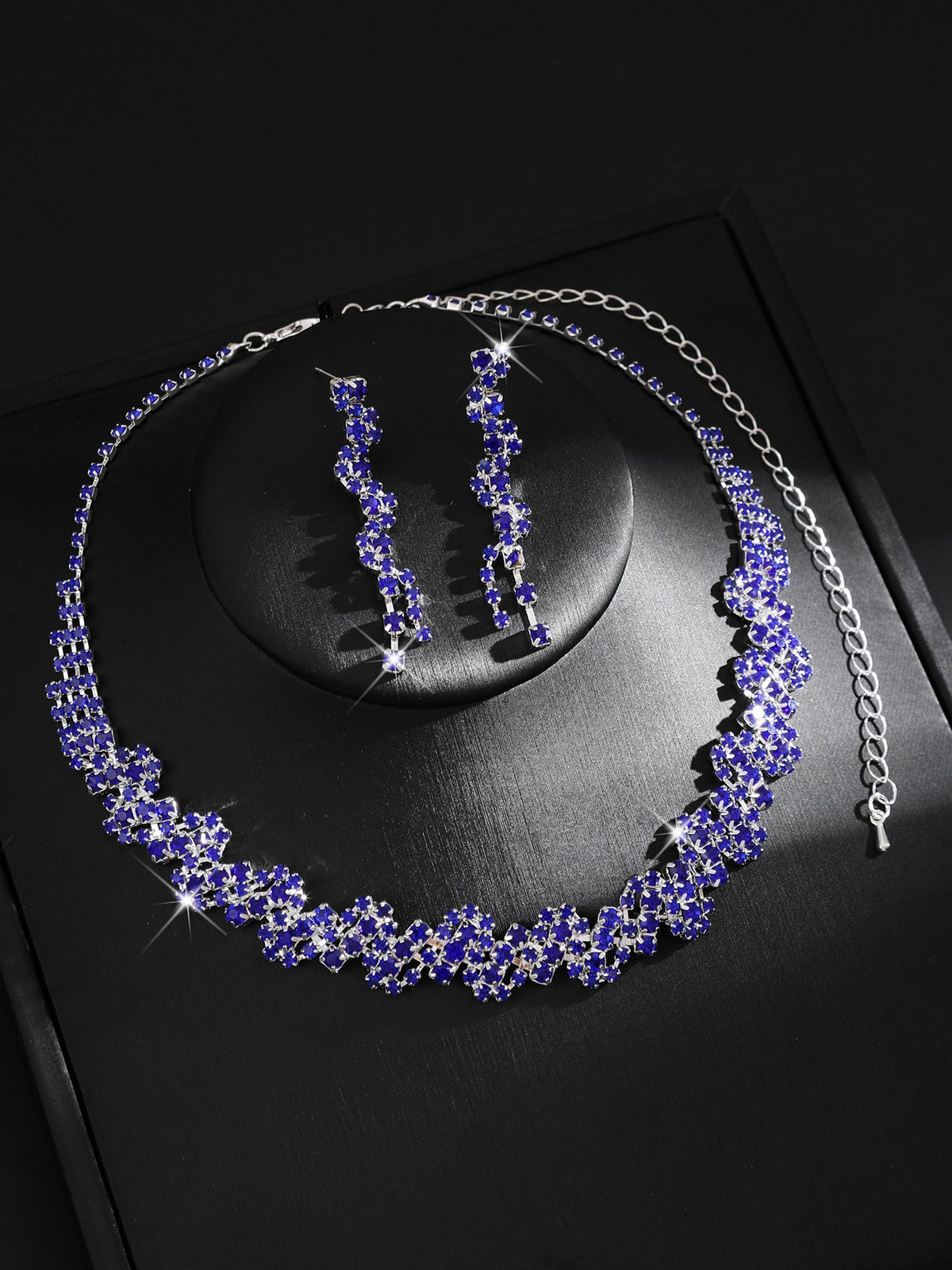 Full Diamond Jewelry Multi-Color Cross-Border European And American Necklace Earrings Set Bridal Ring New Two-Piece Set Fashionable Winter Accessories