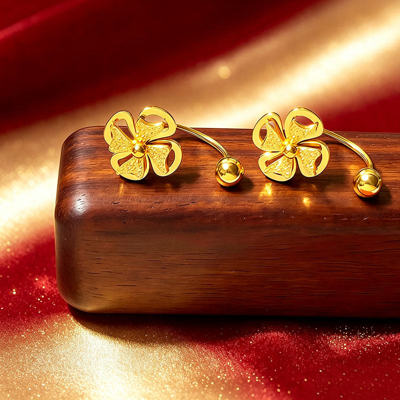 Designed Three-dimensional Matte Clover Drop Earrings With Tassels For Women