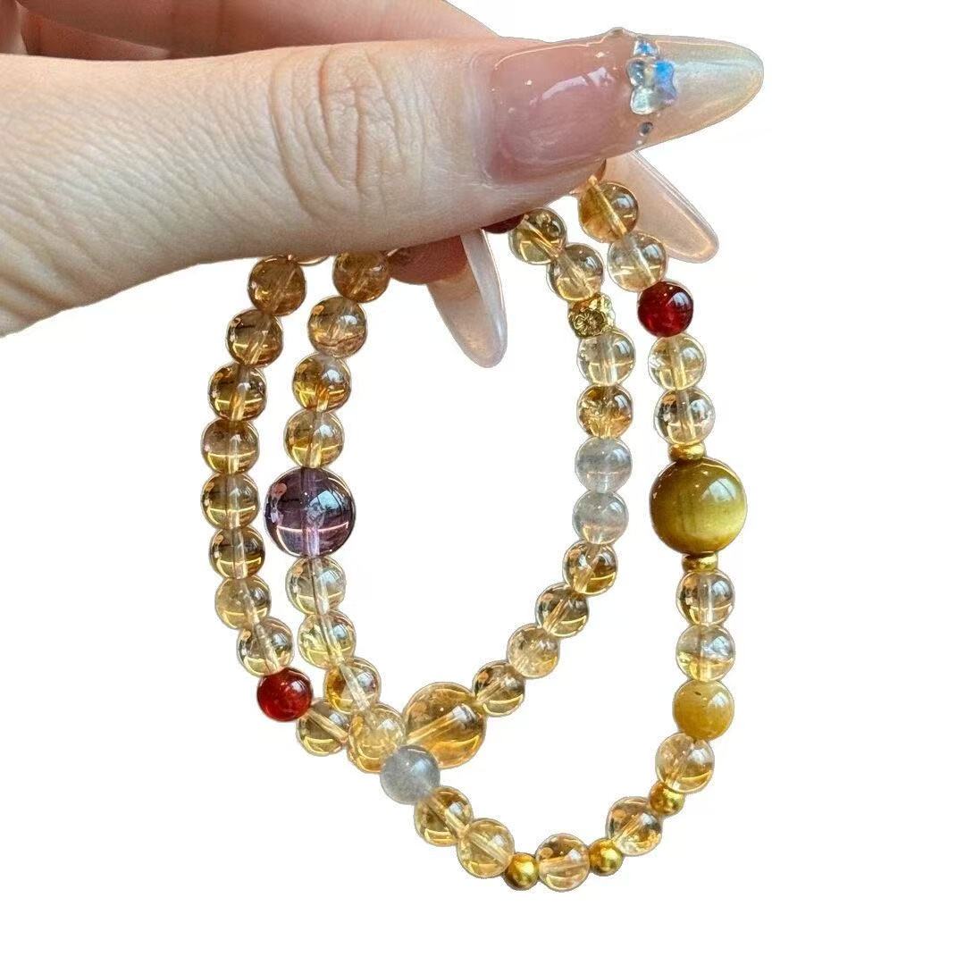 Natural Multi Crystal Bracelet Citrine Amethyst Red Agate Two Tone Double Layer Beaded Chain Energy Jewelry For Women