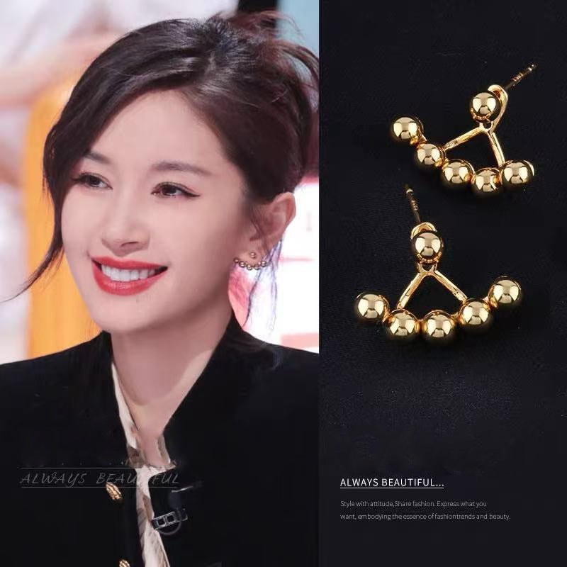 925 Silver Needle Internet Celebrity Same Style Gold Earrings Women's Light Luxury High-end Elegant All-match Earrings Retro New Earrings