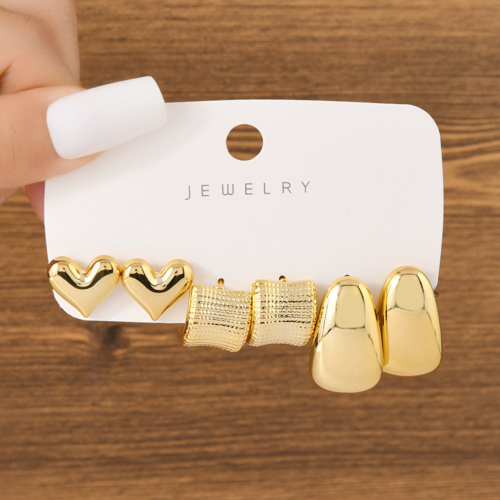 European And American Style Creative Fashion Statement Earrings Womens Earring 3-Piece Set