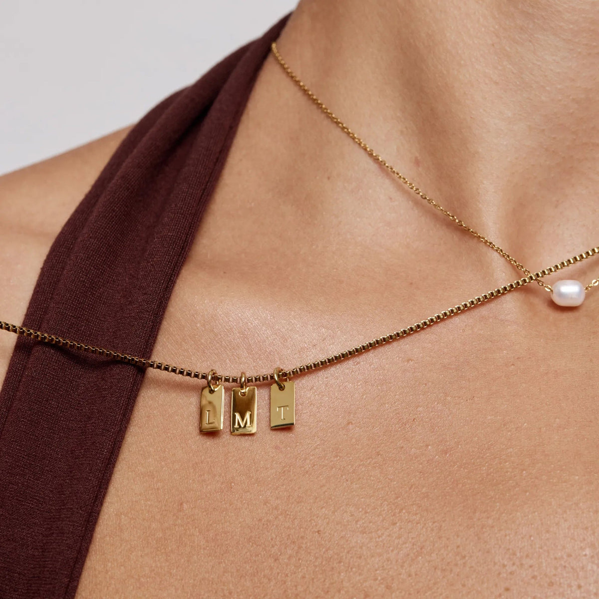 Stainless Steel Square Tag Letter Pendant Necklace