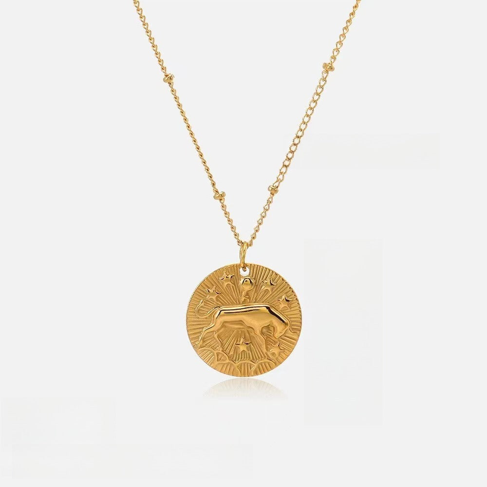 18k gold twelve zodiac necklace coin gold relief necklace