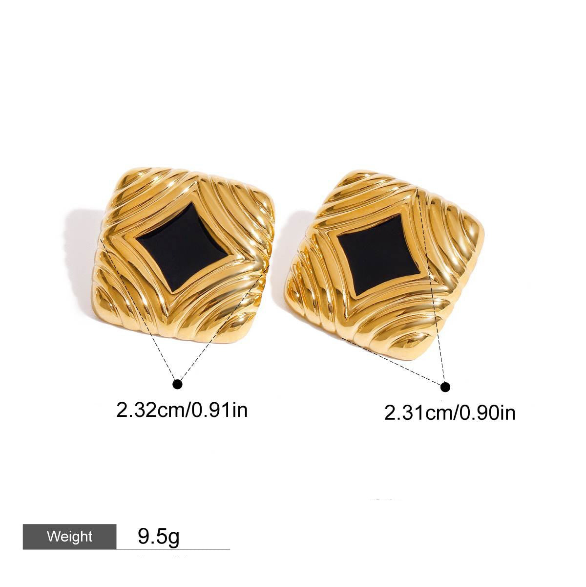 18K gold square with texture design simple and elegant earrings