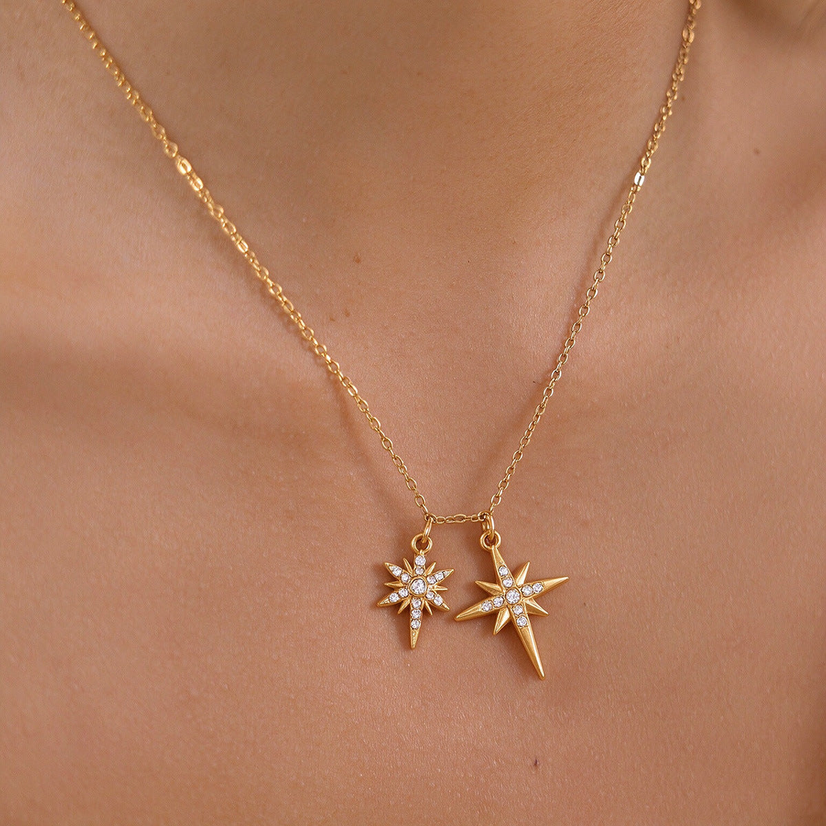 European American Stainless Steel Necklace For Women, Light Luxury Niche Colorfast 8-Pointed Star Neck Jewelry, Wholesale Titanium Steel Accessory