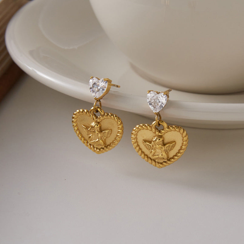 Angel Heart Zircon Drop Earrings