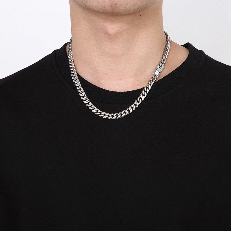 Polished Stainless Steel Cuban Chain Necklace