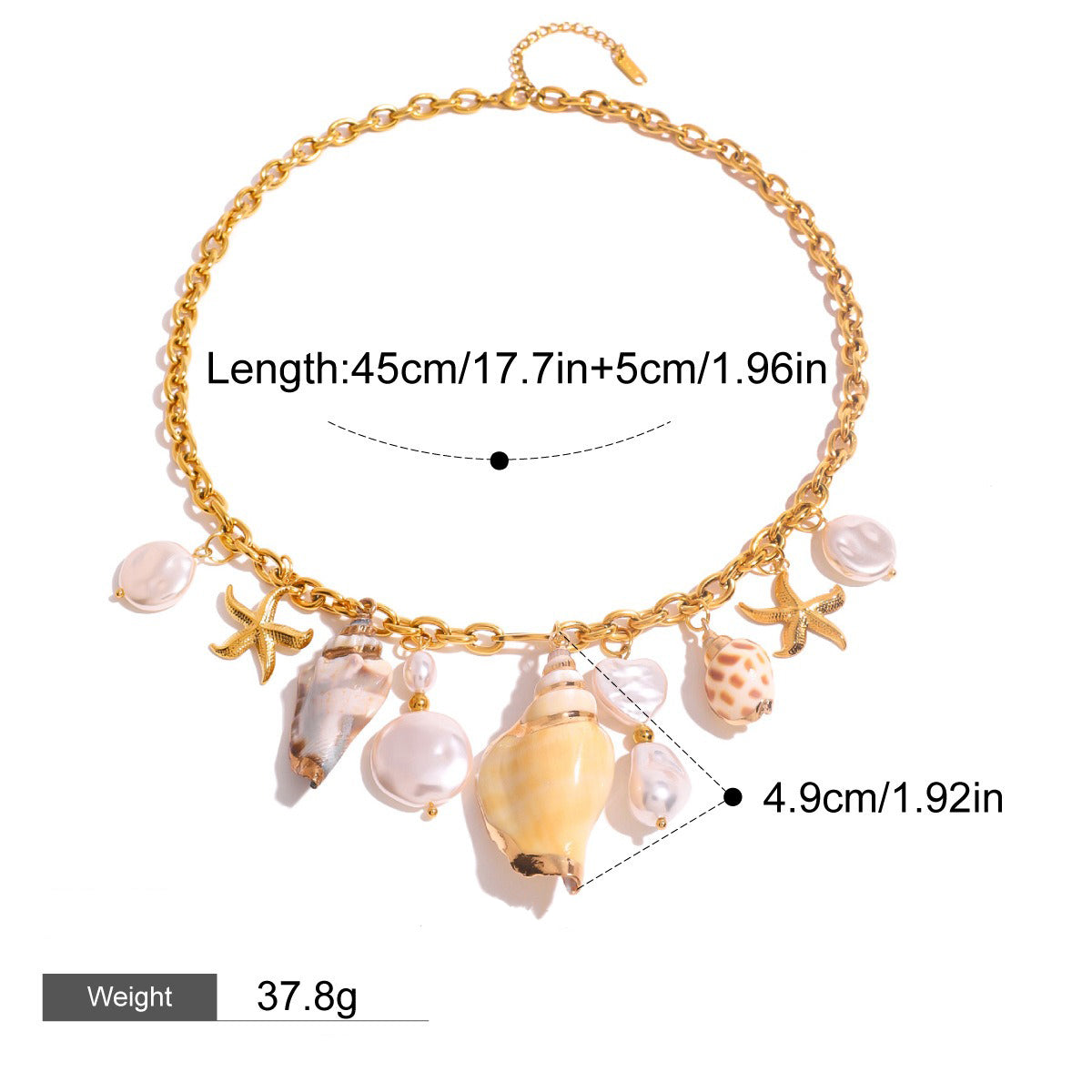 18K gold ocean element inlaid pearl design trendy unique earrings necklace bracelet ring set
