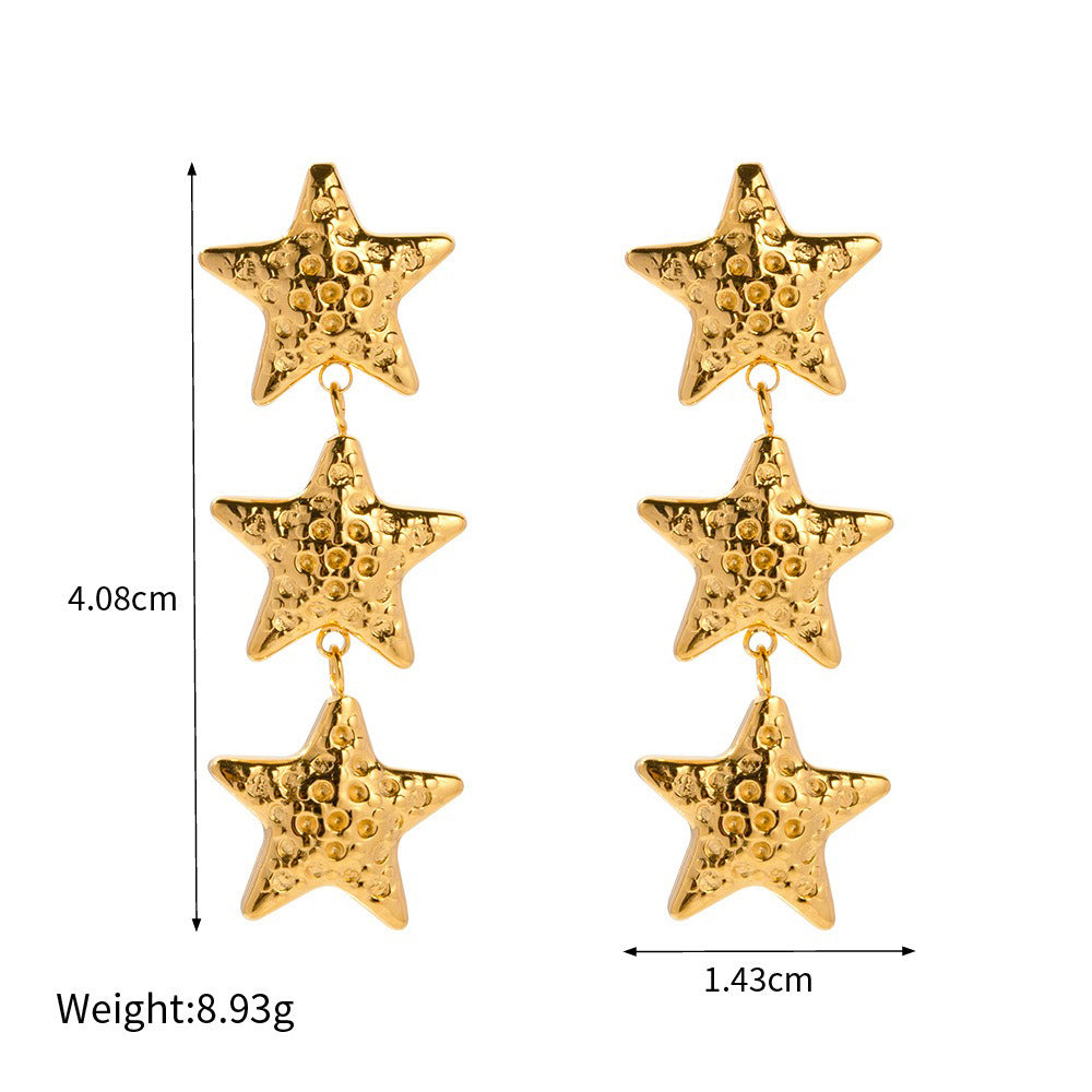 18K gold star-shaped design elegant necklace, ring, earrings and brooch set