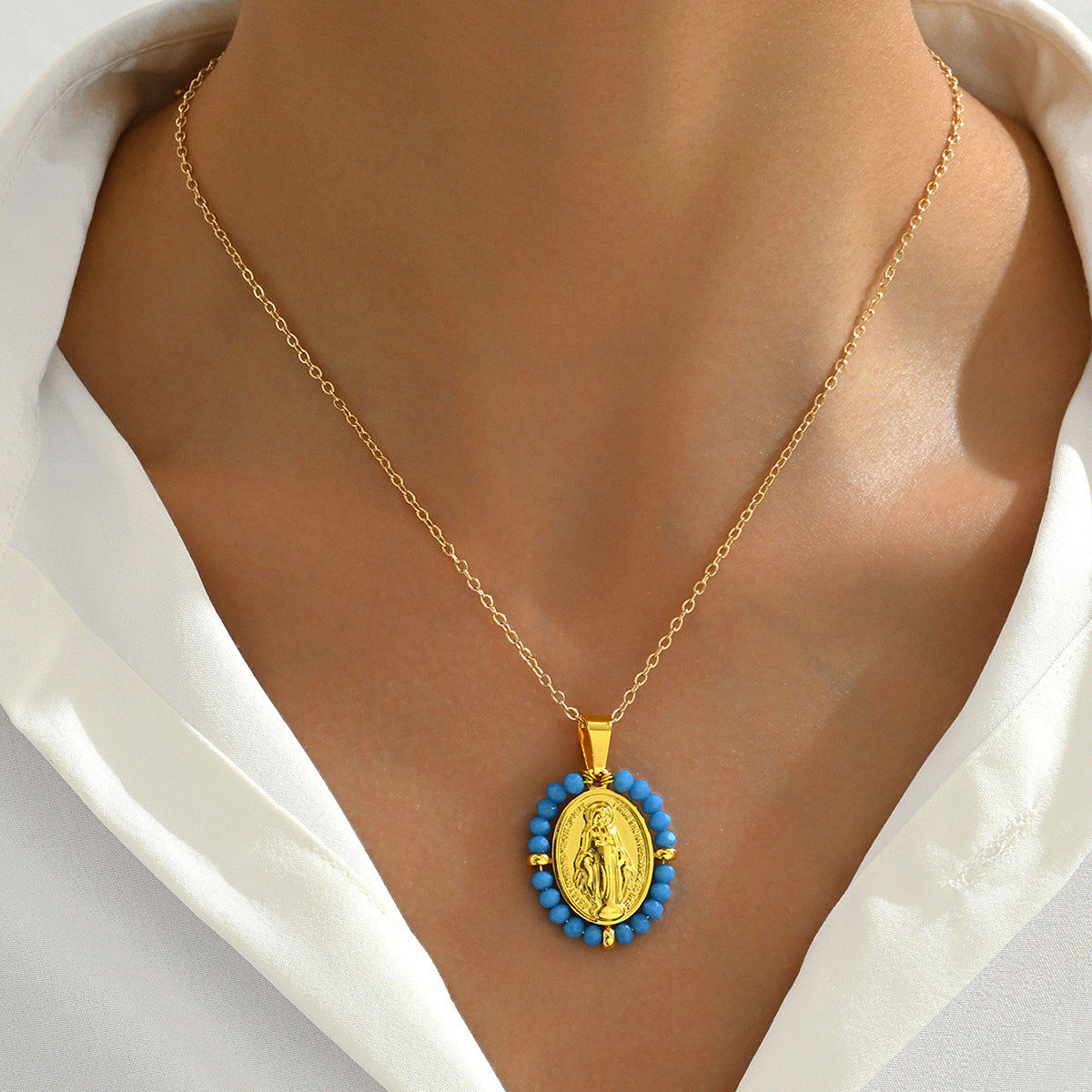 European And American Fashion Palace Style Long Chain Female Niche Retro Goddess Mary Necklace All-match High-end Clavicle Chain