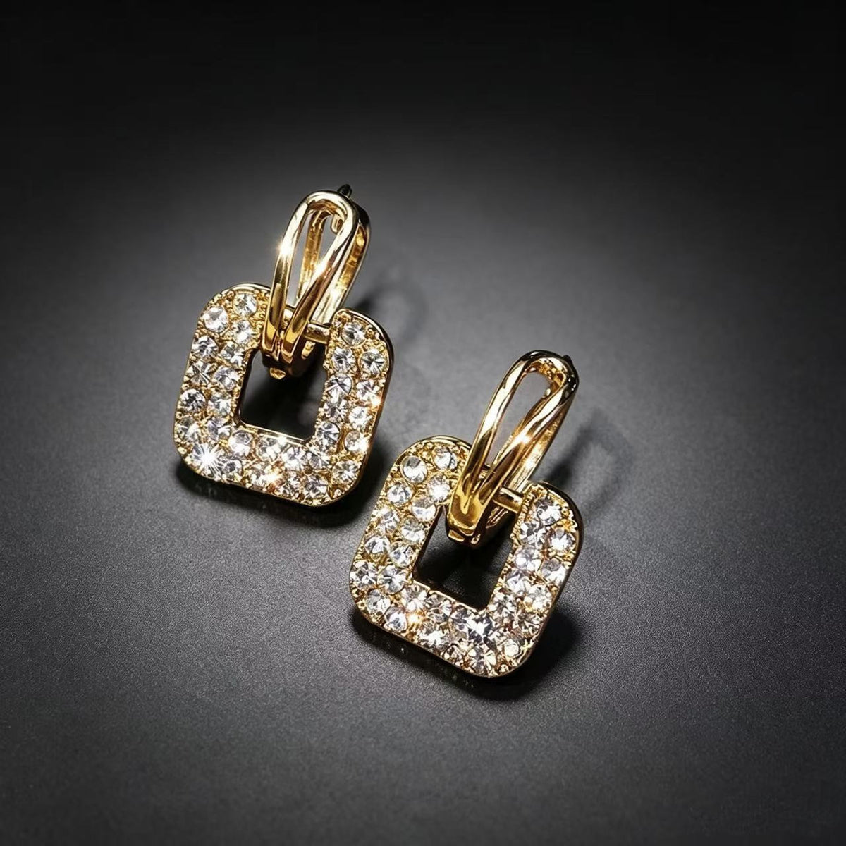 Women Luxury Pave Zircon Square Huggie Earrings, Elegant European American Square Drop Earring, Versatile Accessory For Commute & Party