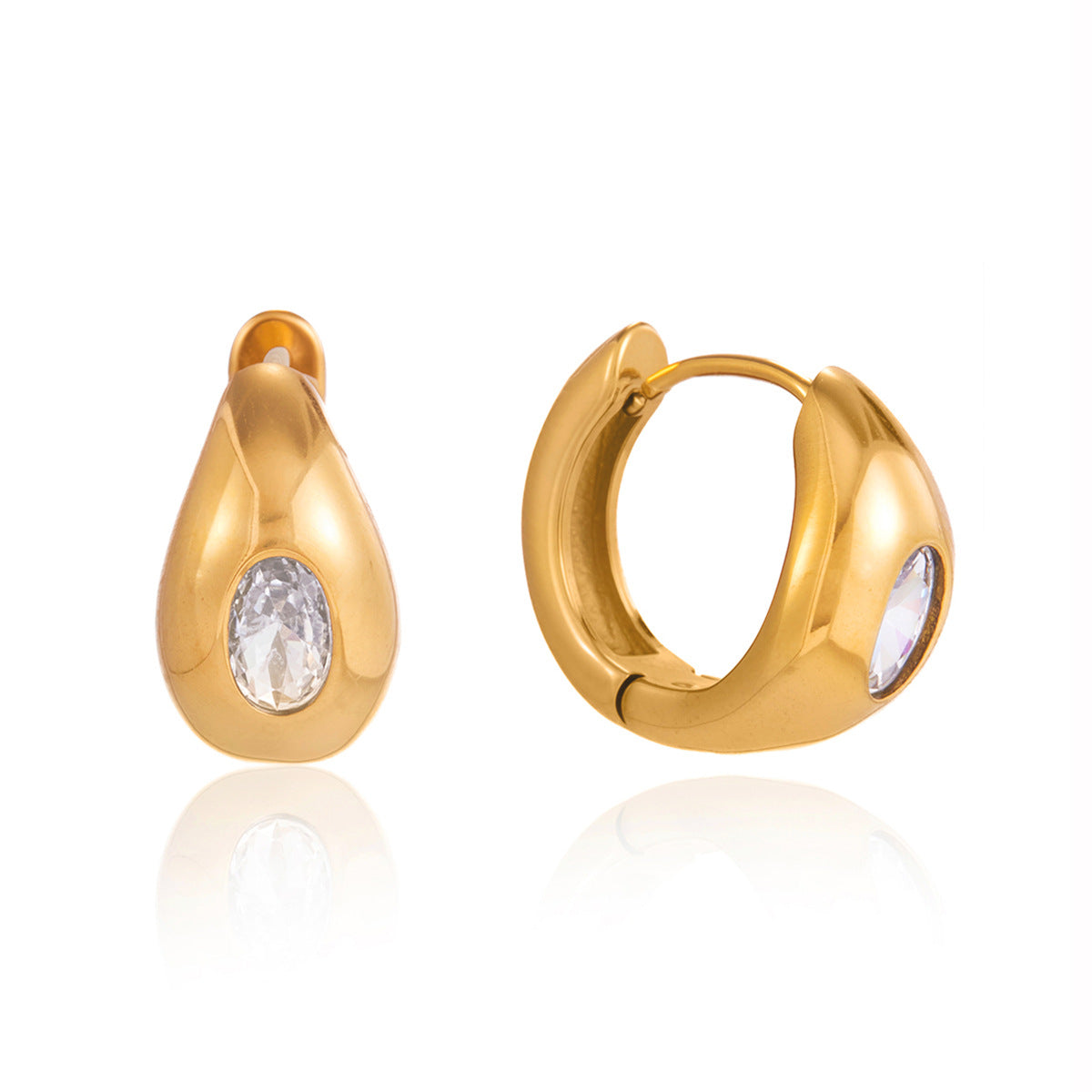 Oval Zircon Huggie Earrings