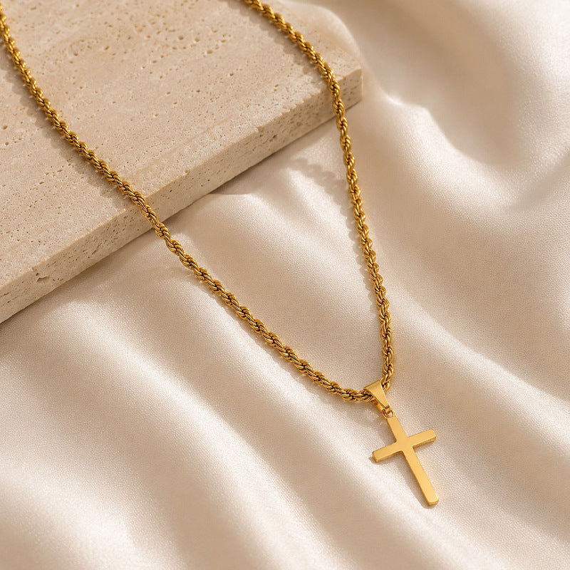 Cross-Border European And American Style Versatile Simple Waterproof Non-Fading Stainless Steel Men's Cross Pendant Necklace With A High-End Feel