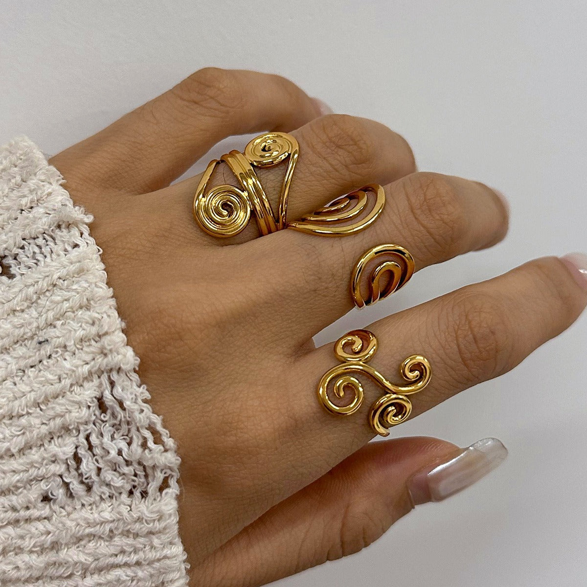 18K gold geometric lines with thread design trendy fashion ring
