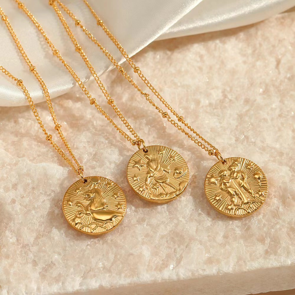 18k gold twelve zodiac necklace coin gold relief necklace