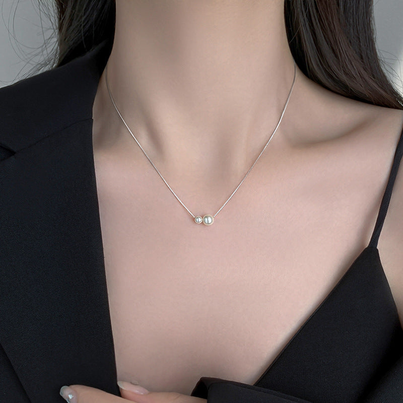 925 Sterling Silver Pearl Necklace Women's 2024 New Explosive Light Luxury Clavicle Chain Niche High-end Women
