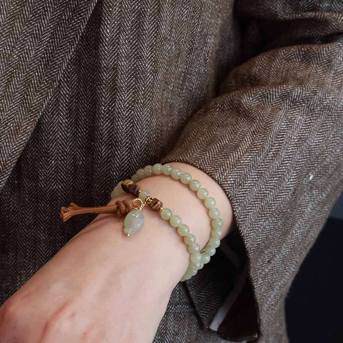 Natural Hetian Jade Bead Bracelet
