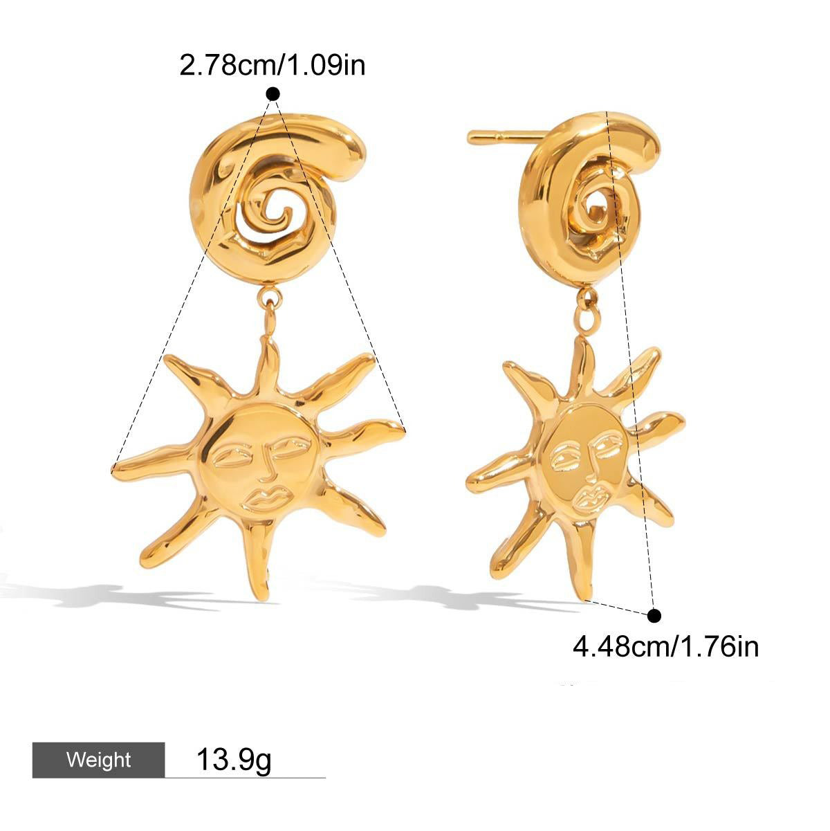 18K gold thread with sun-shaped design trendy and personalized earrings