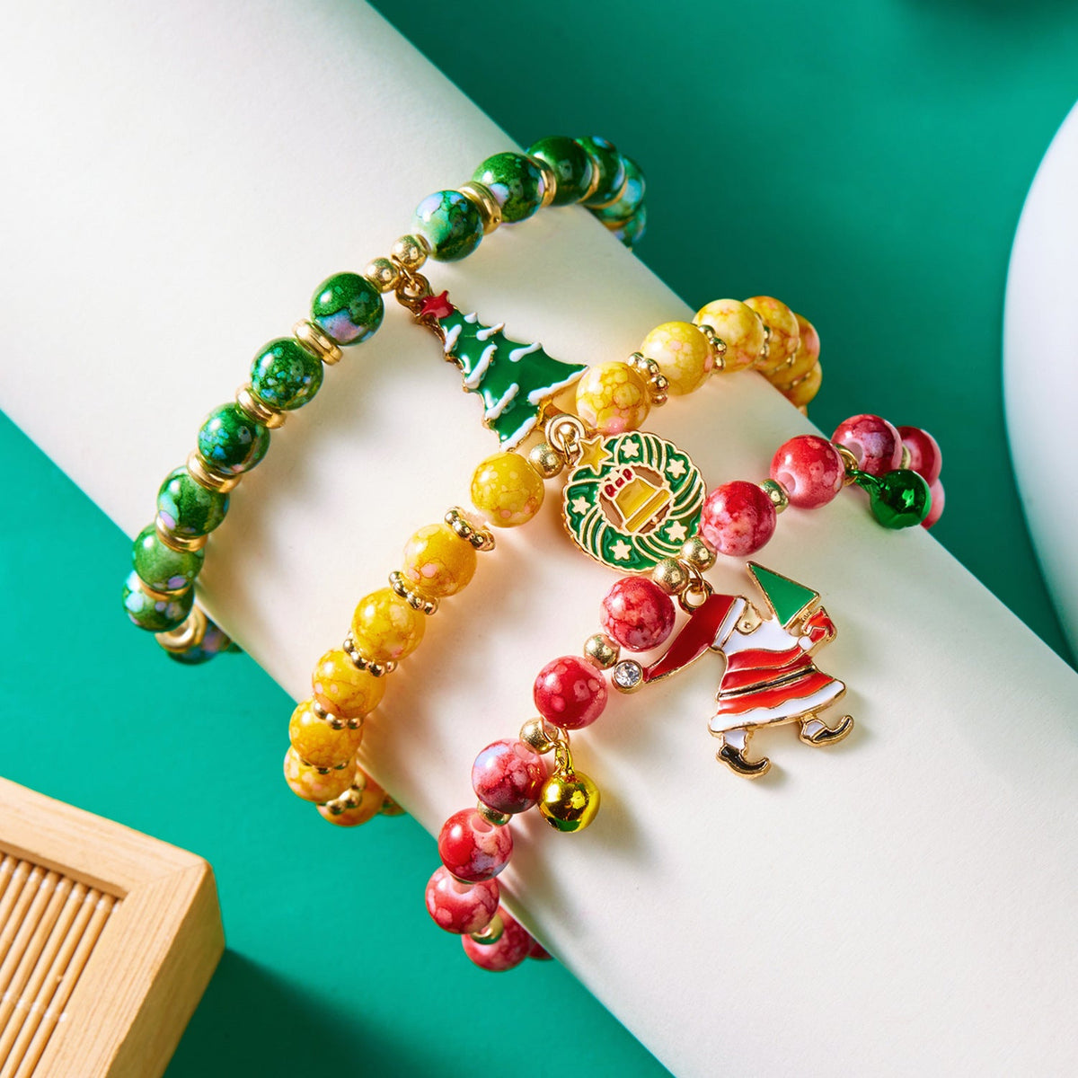Europe And The United States Cross-border New Bracelet Three Christmas Christmas Tree Old Snowman Beaded Combination Bracelet Women Wholesale