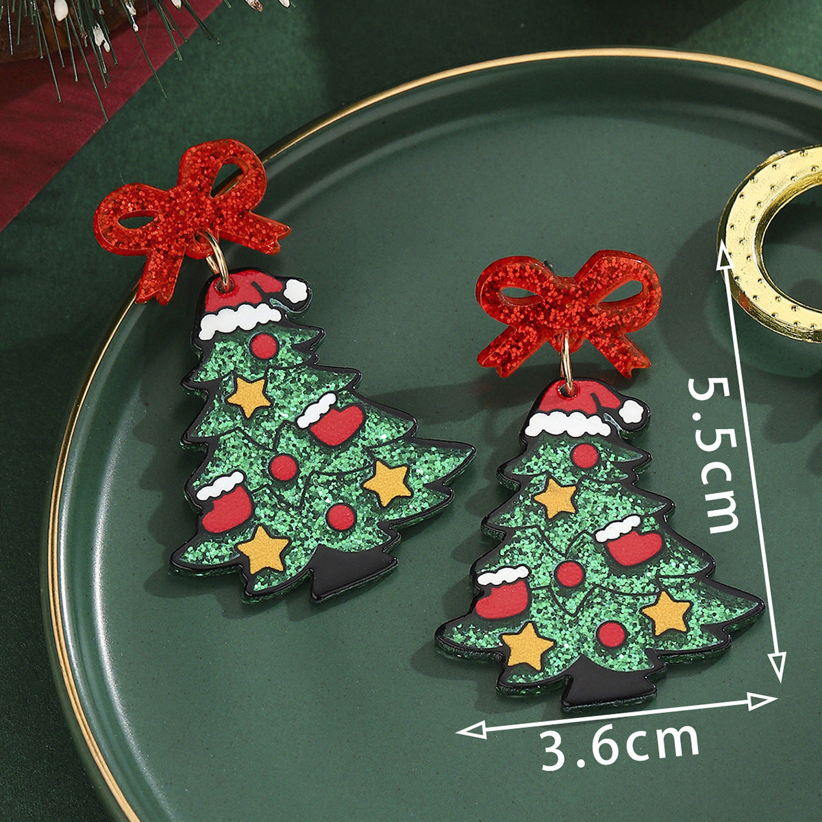 Cross-Border Personalized Christmas Alloy Earrings Christmas Hat Colorful Star Dot Diamond Christmas Tree Elk Gingerbread Man Earrings