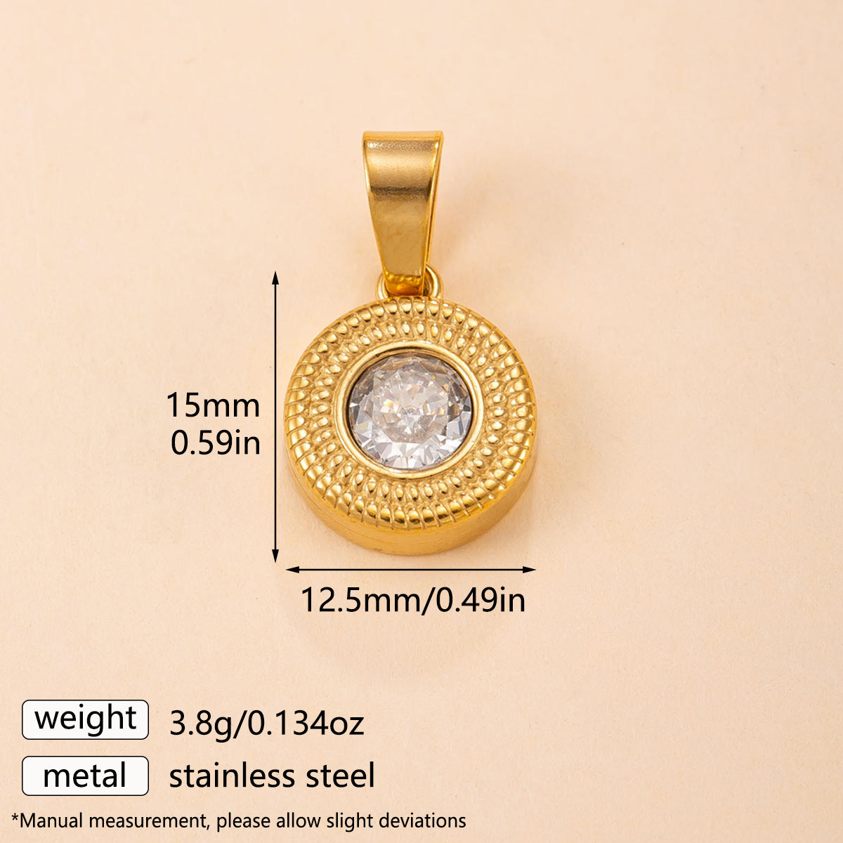 Cross-border Round Zircon-inlaid Stainless Steel Pendant, 18k Gold-plated, Fashionable And Simple Jewelry, Sun Pattern Clavicle Chain Pendant