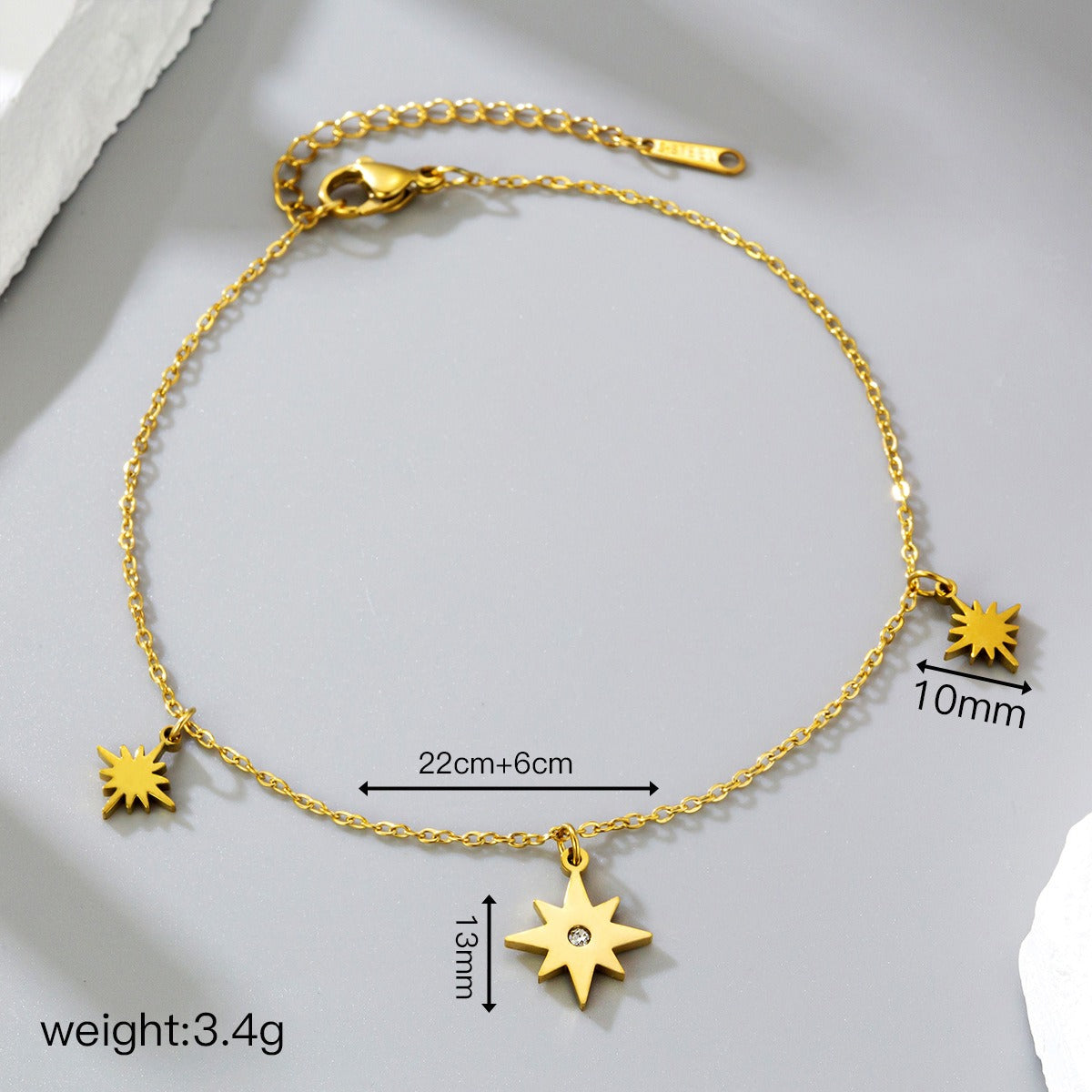 18k gold personalized star women's anklet