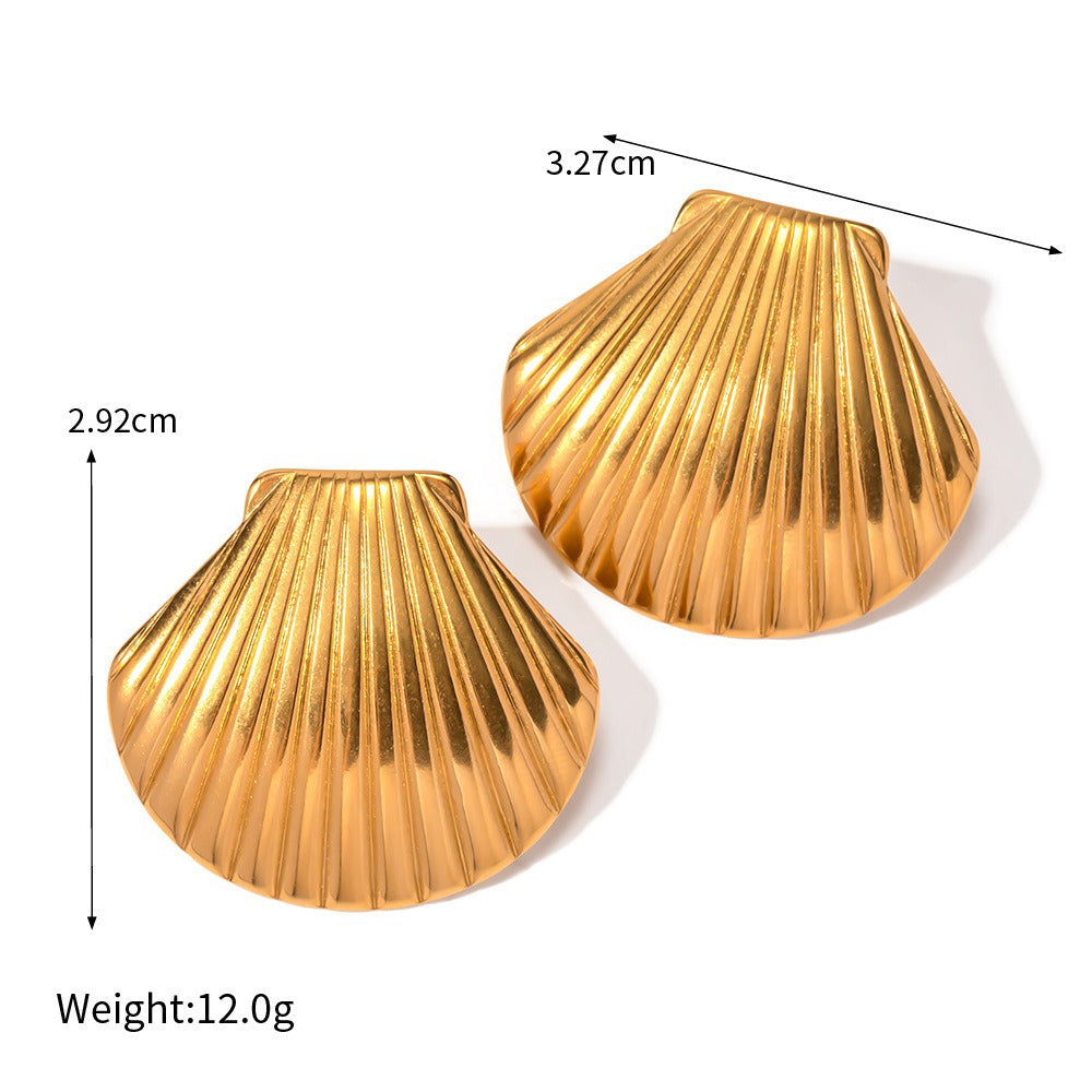 18K gold ocean element inlaid pearl design trendy unique earrings necklace bracelet ring set