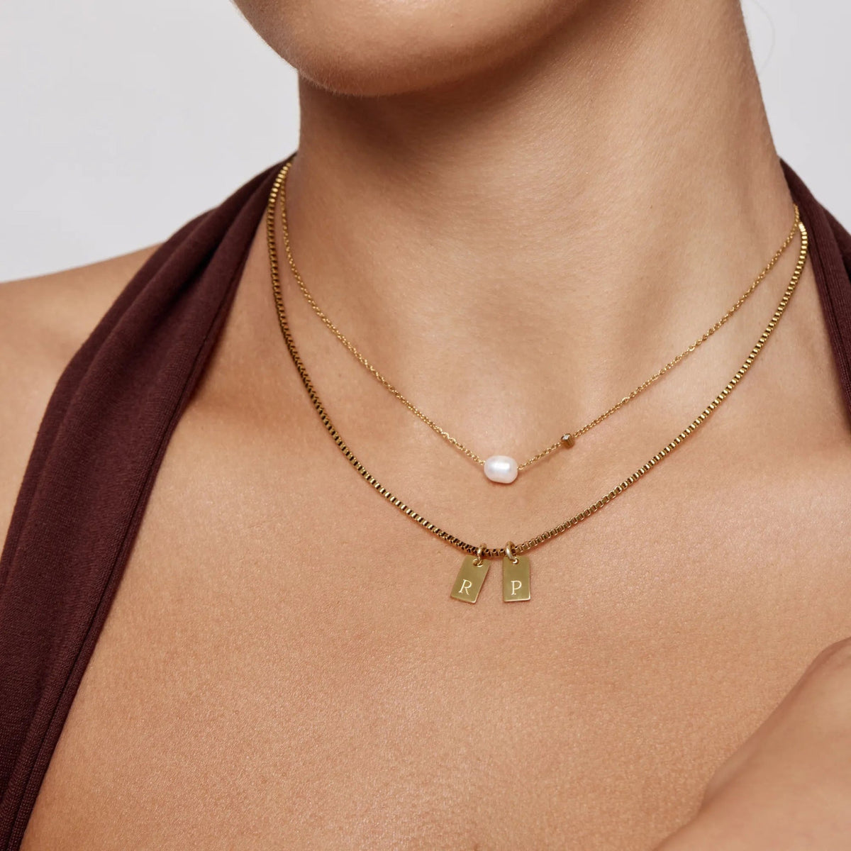 Stainless Steel Square Tag Letter Pendant Necklace
