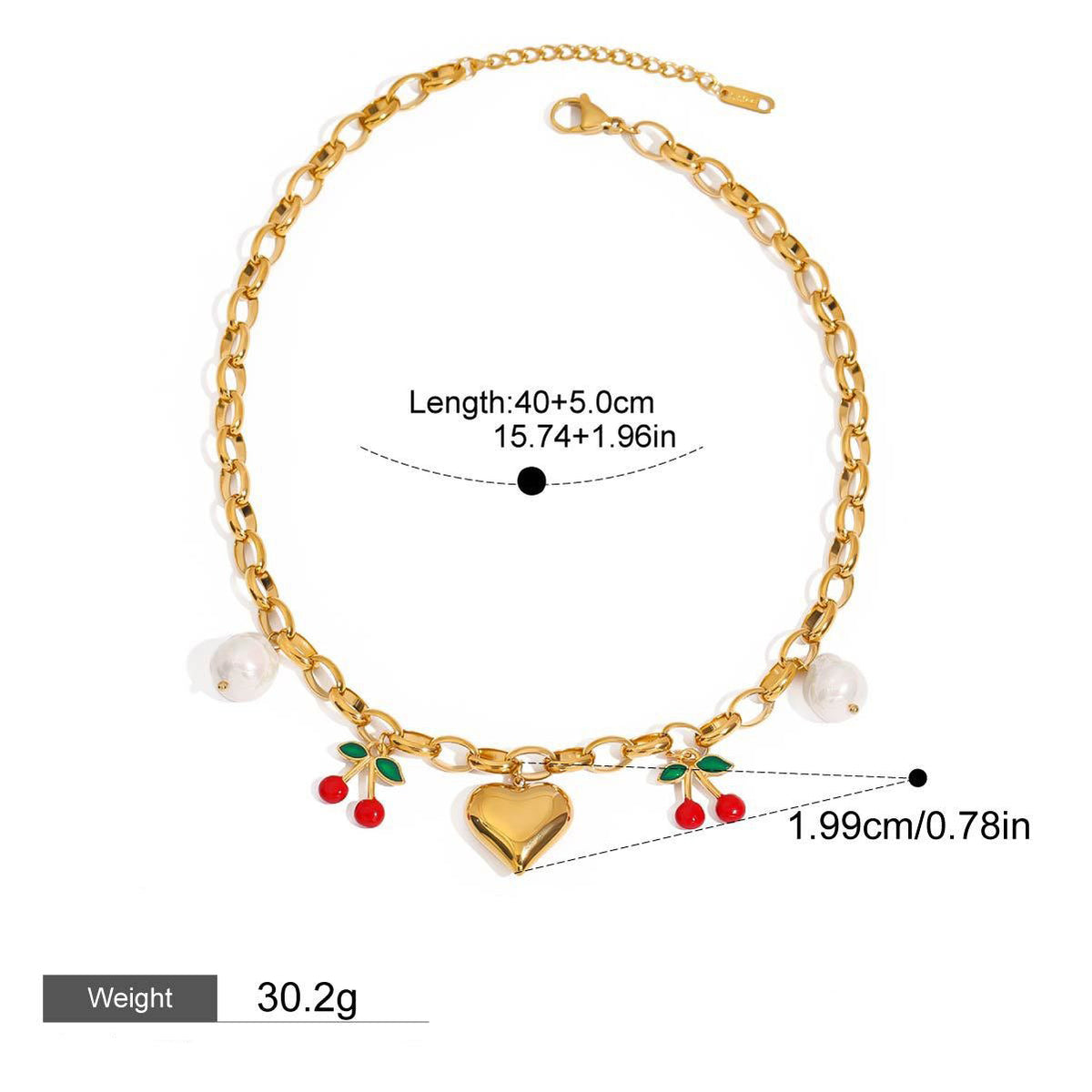 18K gold heart with cherry design exquisite and noble necklace