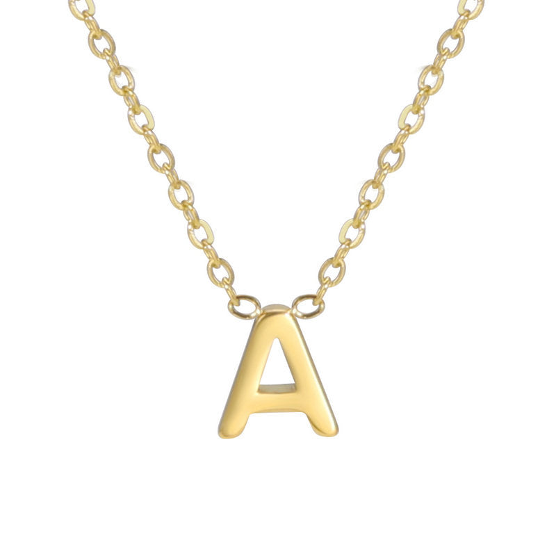 Hot-Selling Welded 26 Letters 18K Real Gold Electroplated Non-Fading Small Pendant Jewelry 304 Material Stainless Steel Necklace