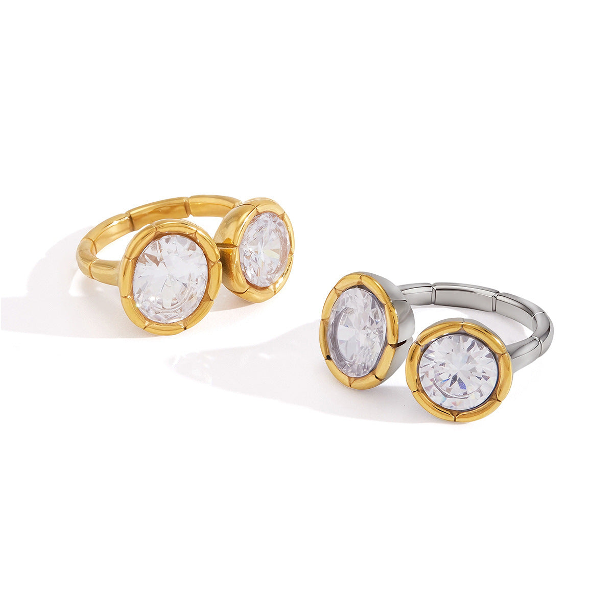 Ribbed Bezel Zircon Open Ring Collection