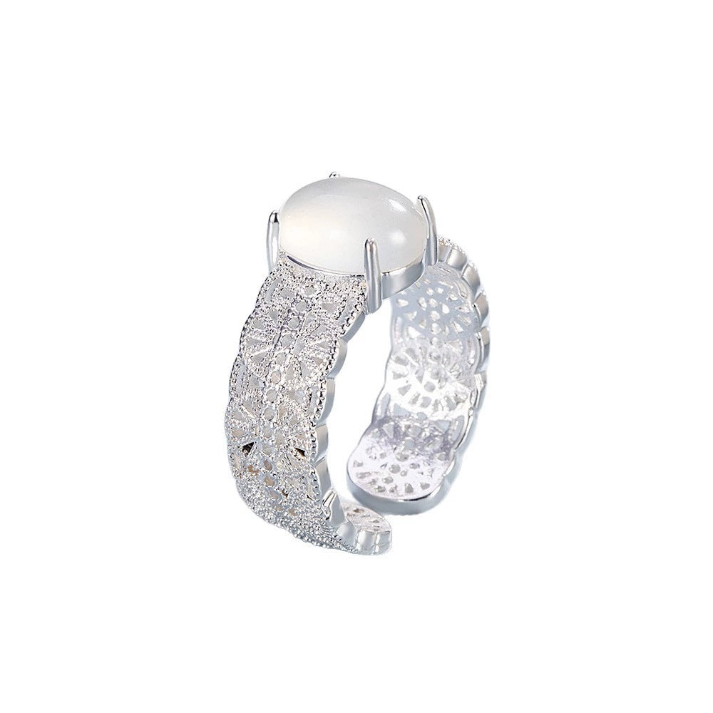 Exquisite Lace Texture Ring For Women, Light Luxury  Style Hollow Open Band, Trendy Ins Index Finger Ring