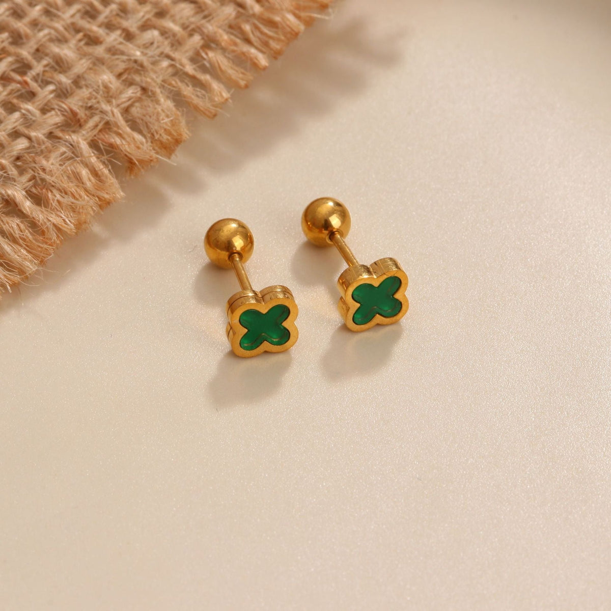 18K gold geometric inlaid gemstone design trendy personality earrings