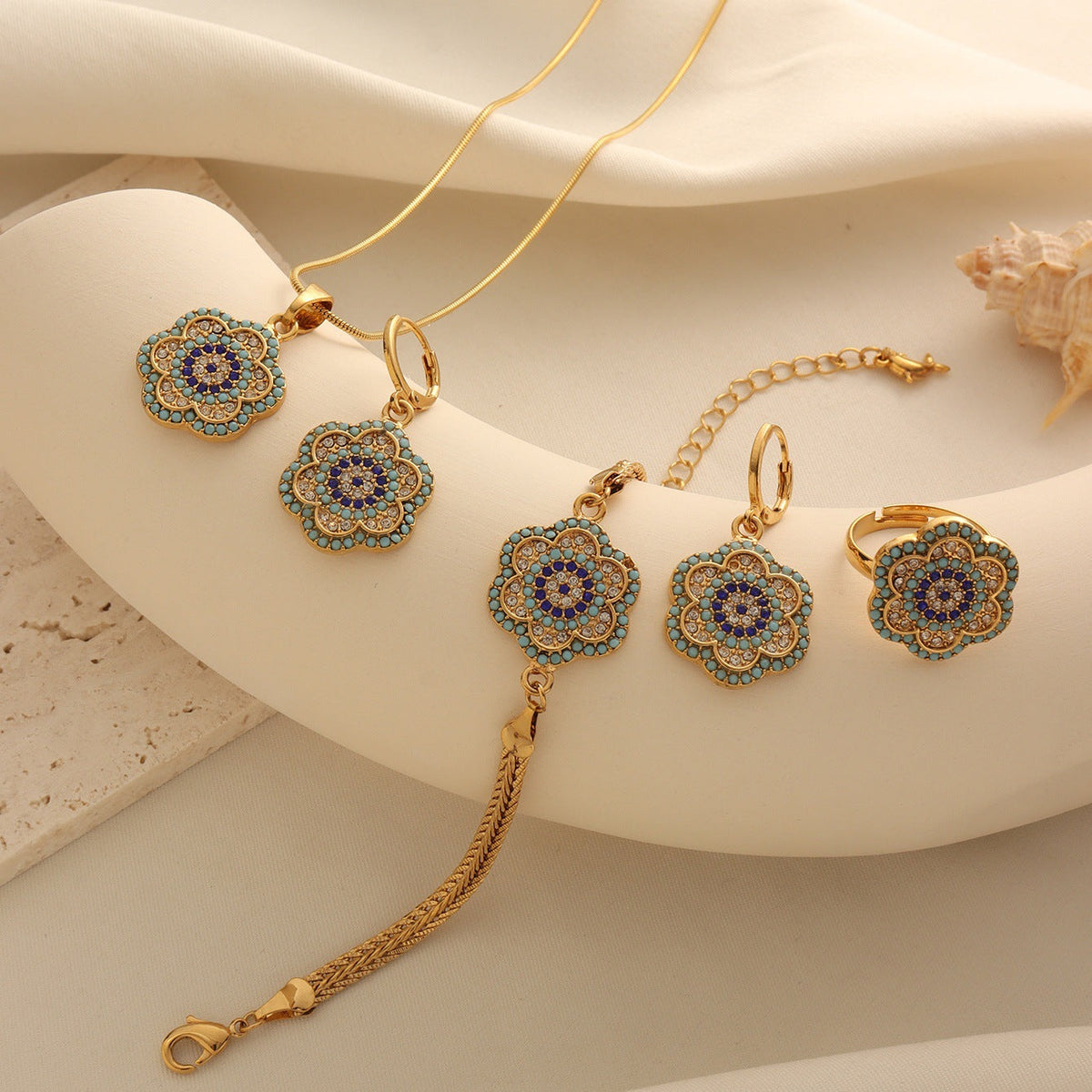 Turkish Evil Eye Flower Jewelry Set