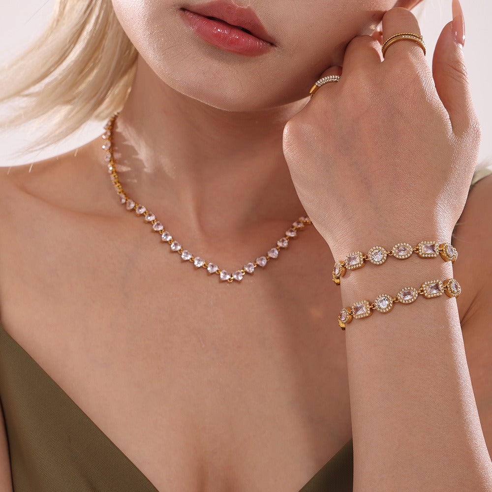 18K gold geometric inlaid gemstone design exquisite noble bracelet