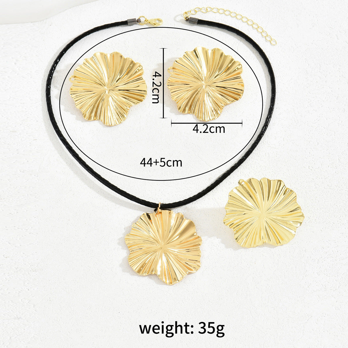 Ins Vintage Niche Women's Earring Necklace Suit Pleated Pattern Flower Ring All-match Long Clavicle Chain