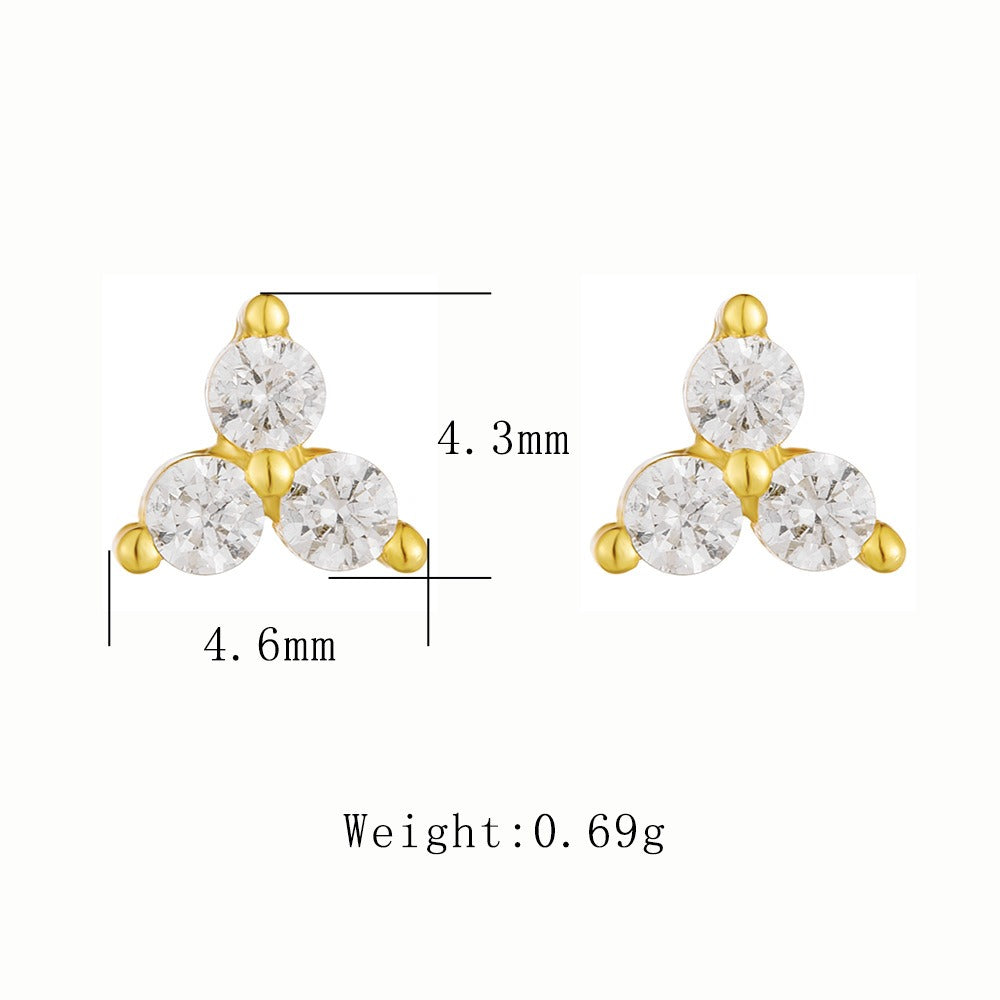 18K gold trefoil inlaid gemstone design exquisite and noble earrings