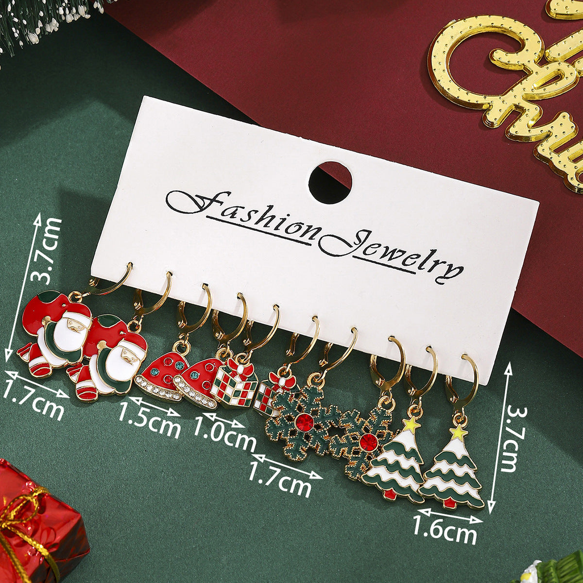 Cross-Border Personalized Christmas Alloy Earrings Christmas Hat Colorful Star Dot Diamond Christmas Tree Elk Gingerbread Man Earrings